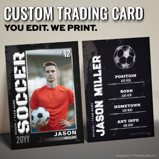 Soccer Trading Card Soccer Player Card Black Grey