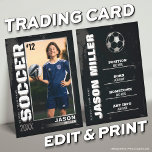 Soccer Trading Card Soccer Player Card Black Grey<br><div class="desc">Black Silver Soccer Card or European Football Trading Card <<>> This is the perfect gift to celebrate the achievements of a soccer player, a personalised collection card for a passionate soccer fan, or gift these cards to each team player and coach to be forever cherished as a memory. This unique...</div>