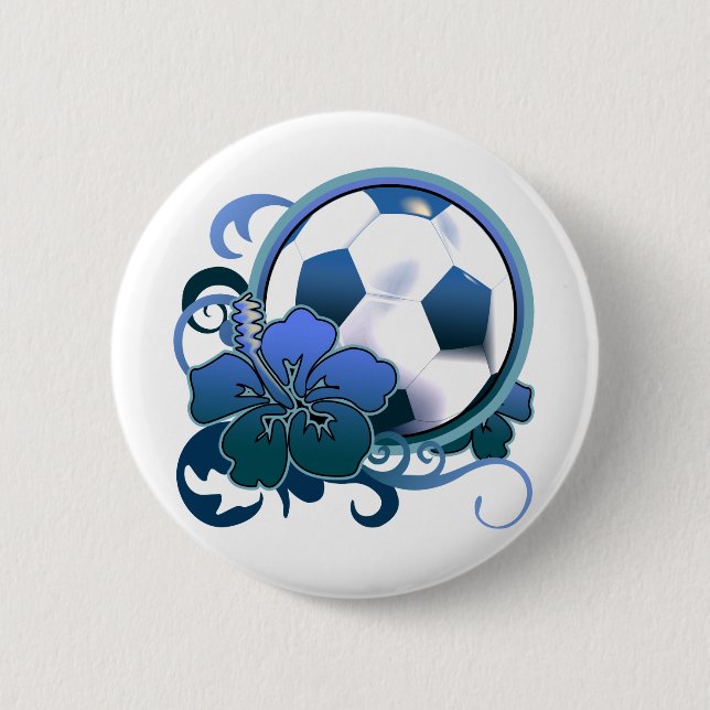 Soccer Tropical Flower Blue Button (Front)