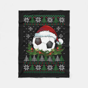 Soccer Ugly Christmas Santa Hat Family Pyjamas Xma Fleece Blanket