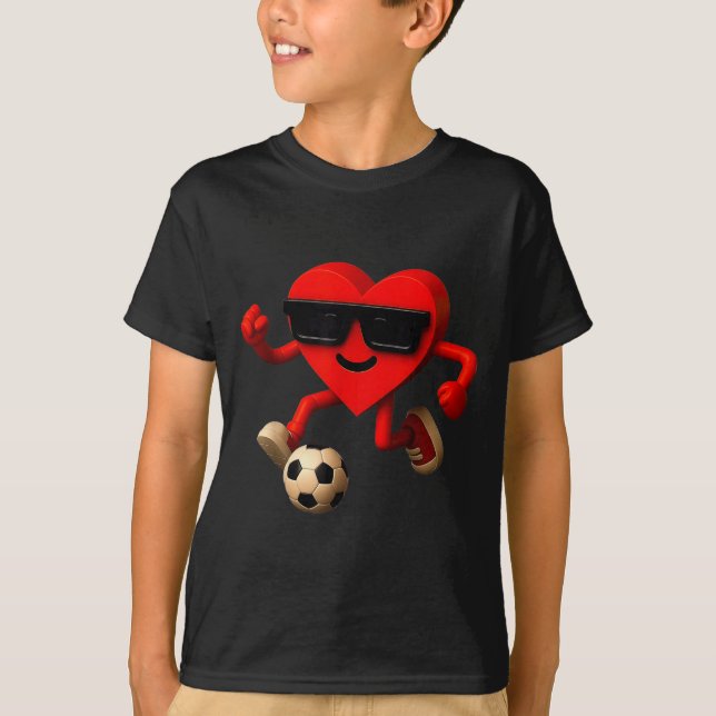 Soccer Valentines Day Cute Funny Heart Boys Girls  T-Shirt (Front)