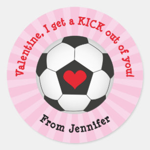Soccer Valentines Day Round Sticker for Girls