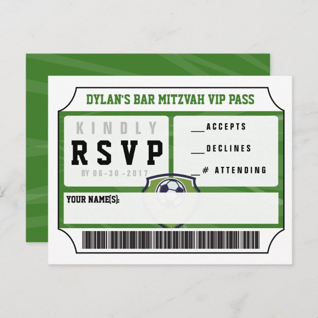 SOCCER VIP REPLY CARD Bar Bat Mitzvah Invitation (Front/Back)