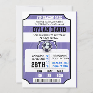 SOCCER VIP TICKET Purple Bat Mitzvah Invitation