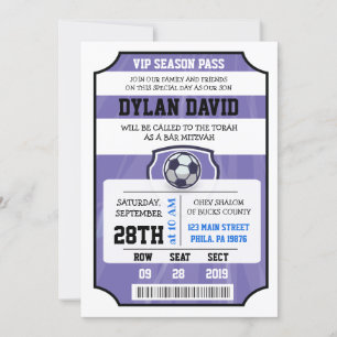 SOCCER VIP TICKET Purple Bat Mitzvah Invitation