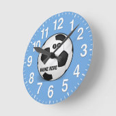 Soccer Wall Clock, BIG NUMBERS, Blue and White Round Clock (Angle)