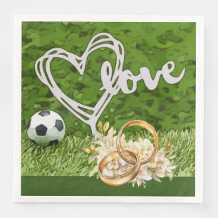 Soccer Wedding themed with ball on green Napkin