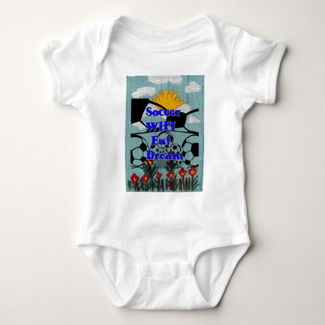 Soccer WIFI Eat Dream – Fun Sports Art Print Baby Bodysuit (Front)