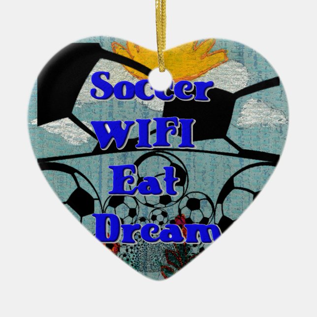 Soccer WIFI Eat Dream – Fun Sports Art Print Ceramic Tree Decoration (Front)