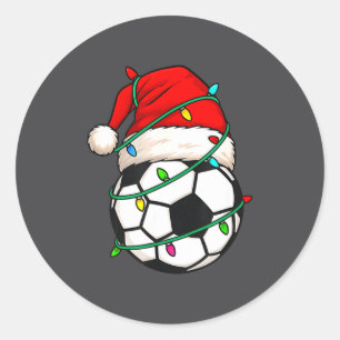 Soccer With Santa Hat Funny Christmas Xmas Gift  Classic Round Sticker
