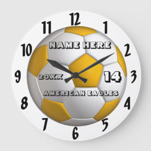 Soccer yellow and white clock with Player Name