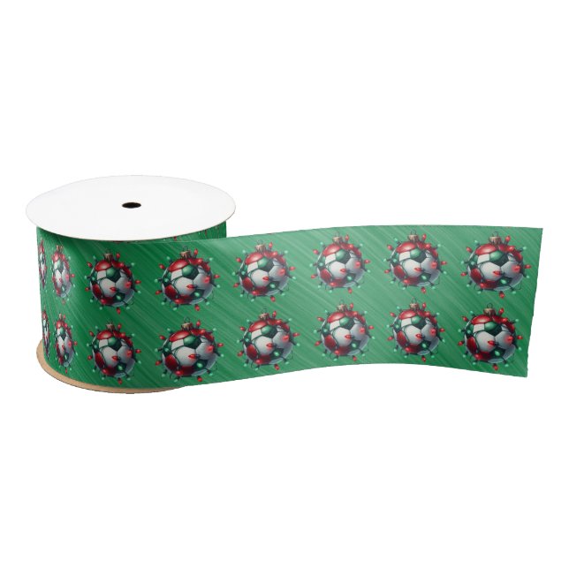 Soccerball Lover Christmas Ribbon Satin Ribbon (Spool)