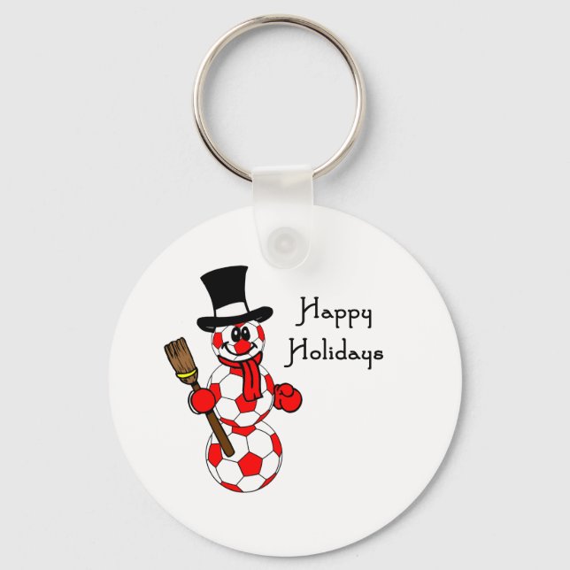SoccerChick Snowman Happy Holidays Key Ring (Front)