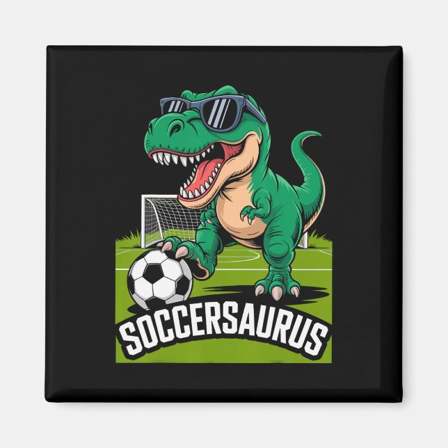Soccersaurus Dinosaur T-rex Soccer Goalie Player F Magnet (Front)
