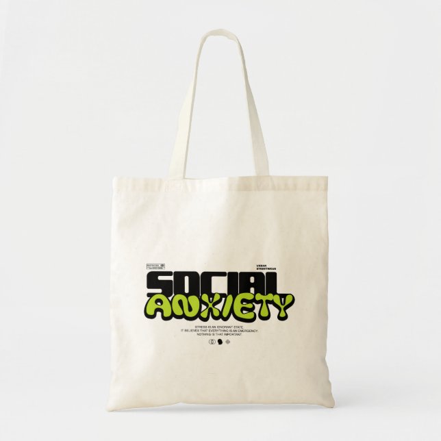 "Social Anxiety" Modern Streetwear Graphic Tote Bag (Front)