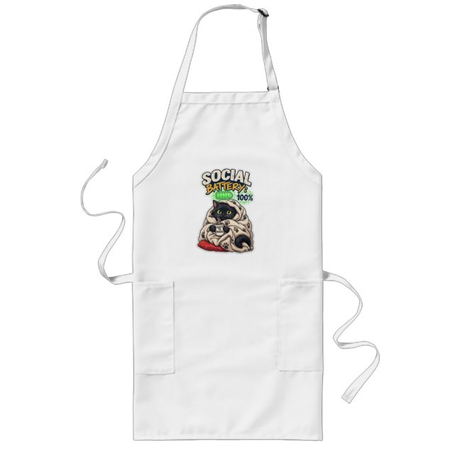 ​Social Battery 100% Fully Charged Black Cat Long Apron (Front)