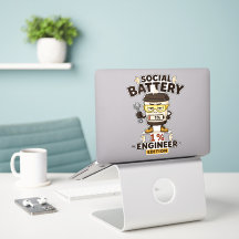 Social Battery 1% Funny Engineer Laptop Sticker