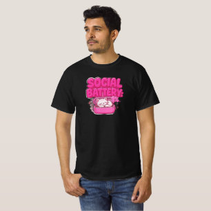 Social Battery 1% Funny Introvert Cat T-Shirt - Ho