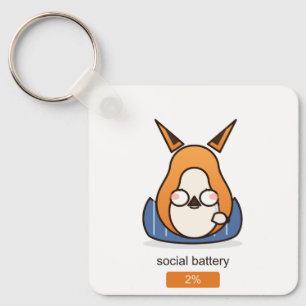 Social Battery 2 Percent Funny Introvert Fox Key Ring