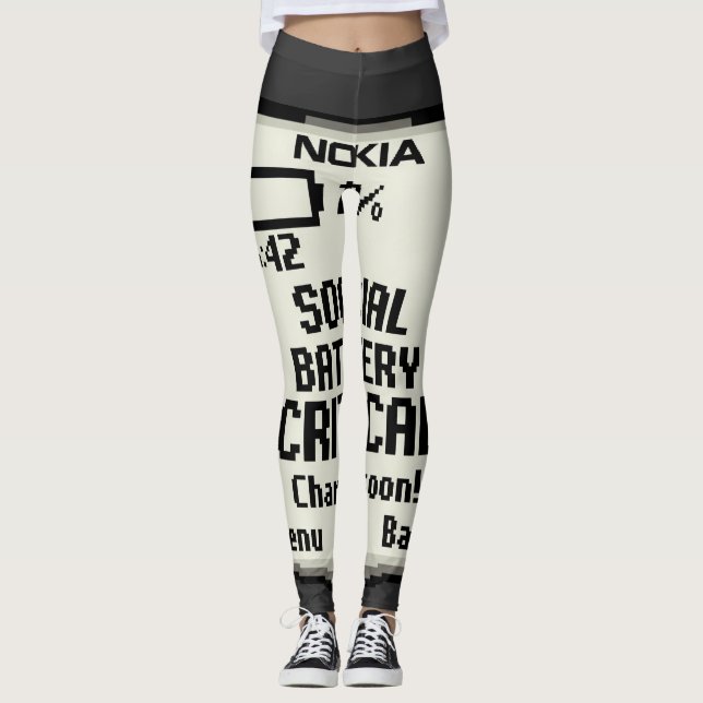 Social Battery Critical Funny Introvert Tech Desig Leggings (Front)