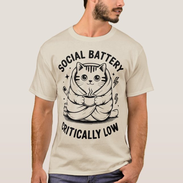 Social Battery Critically Low - Cat Lover T-Shirt (Front)