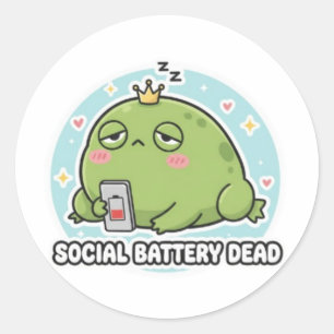 Social Battery Dead Frog Sticker Cute Tired Introv
