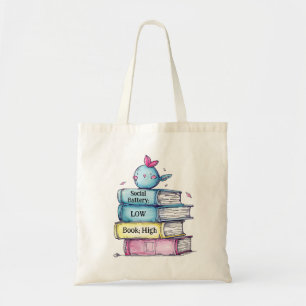Social Battery Low Book High Tote Bag  Funny Intro