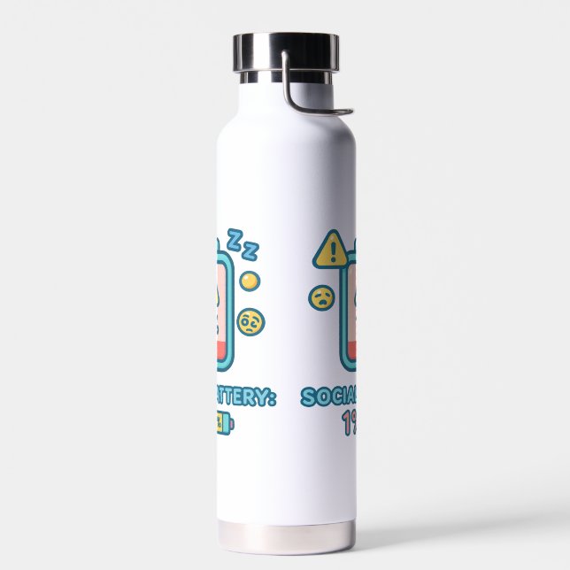 Social Battery Low Funny Introvert Design Water Bottle (Left)
