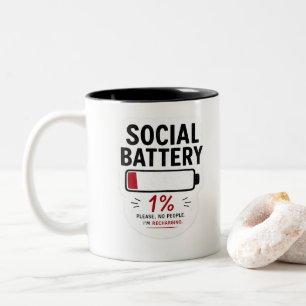 Social Battery Low Funny Introvert Sticker Pleas Two-Tone Coffee Mug