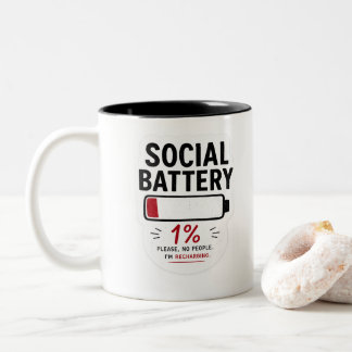 Social Battery Low Funny Introvert Sticker | Pleas Two-Tone Coffee Mug