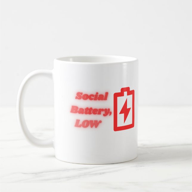 Social Battery Low Introvert Funny Minimalist  Coffee Mug (Left)