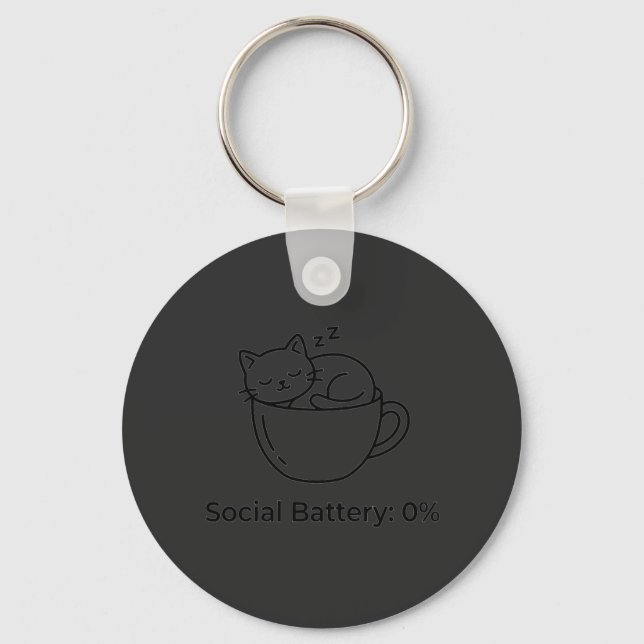 Social Battery Zero Introvert Cat Front Brain Back Key Ring (Front)