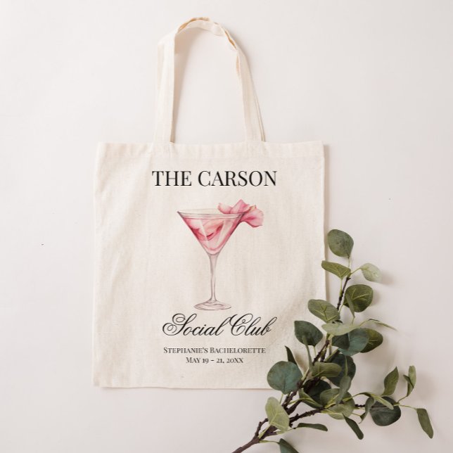 Social Club Pink Cocktail Bachelorette Canvas Tote Bag (Custom Name Pink Cocktail Social Club Canvas Bag
)