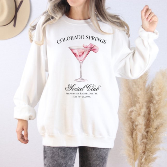 Social Club Pink Cocktail Bachelorette Trip Sweatshirt (Custom Location Pink Cocktail Social Club Sweat Shirt)
