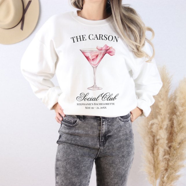 Social Club Pink Cocktail Floral Bachelorette Sweatshirt (Customizable Name Social Club Sweatshirt)