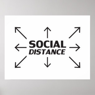 Social Distance modern typography and arrows funny Poster