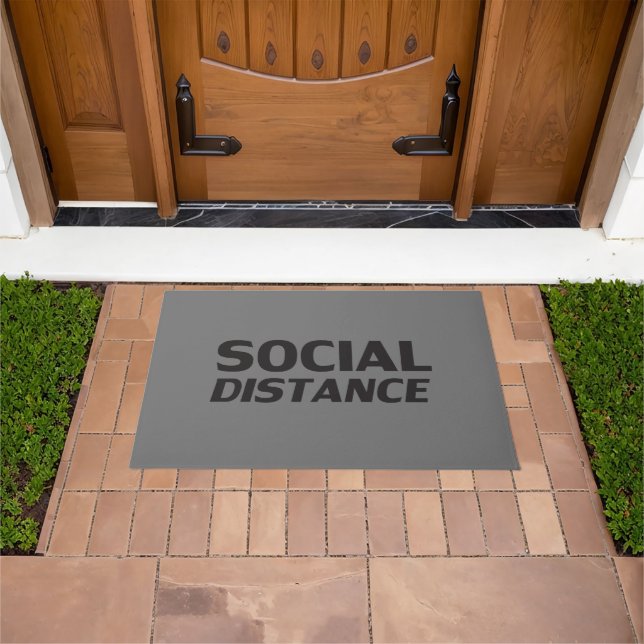 Social Distance modern typography funny dark grey Doormat (Outdoor)