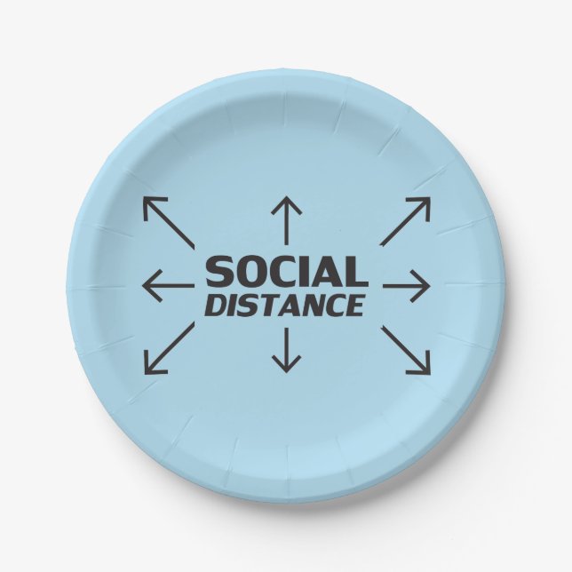 Social Distance modern typography funny light blue Paper Plate (Front)