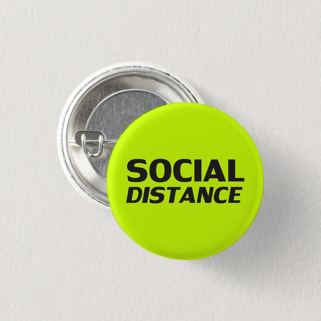 Social Distance neon green black pin button (Front & Back)