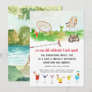 Social Distanced   Backyard BBQ Cookout Party Invitation