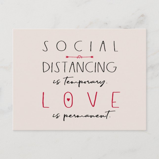 Social distancing coronavirus love typography postcard (Front)