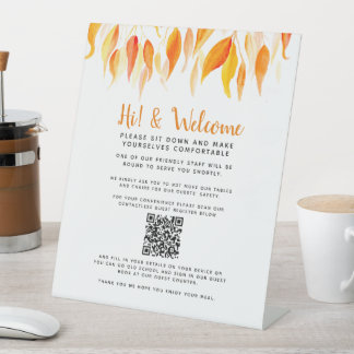 Social distancing guest contactless QR code fall Pedestal Sign