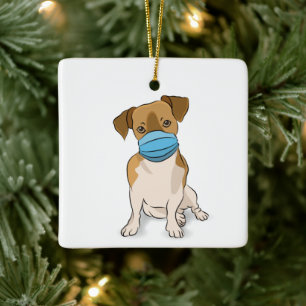 Social Distancing masked Puppy dog lover Ceramic Ornament