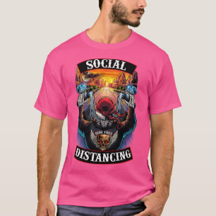 Social Distancing Mens Motorcycle Biker Skull T-Shirt