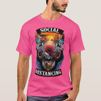 Social Distancing Mens Motorcycle Biker Skull  T-Shirt