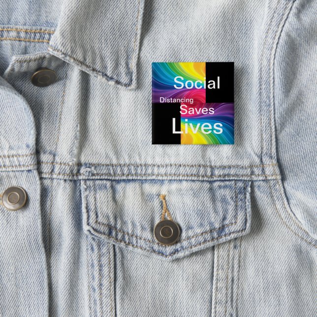 social distancing saves lives 15 cm square badge (In Situ)