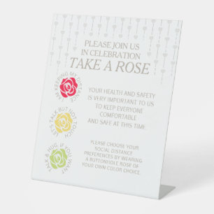 Social distancing wedding instruction roses pedest pedestal sign