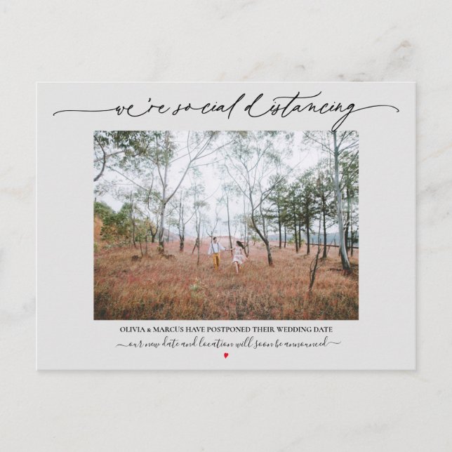 Social Distancing Wedding Postponement Grey Postcard (Front)