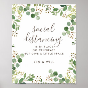 Social Distancing Wedding Watercolor Foliage Sign