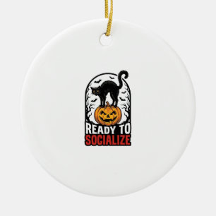 Social Halloween Cat Spooky Party Humour Design_1 Ceramic Tree Decoration